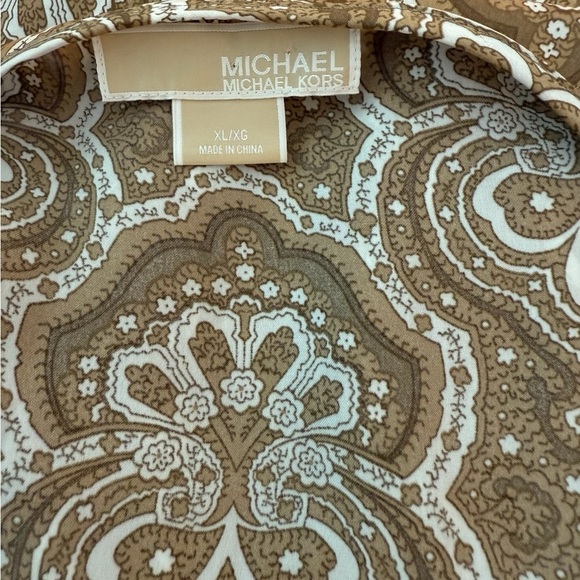 Michael Kors Tan and Cream Smocked Long Sleeve Blouse - Picture 3 of 3